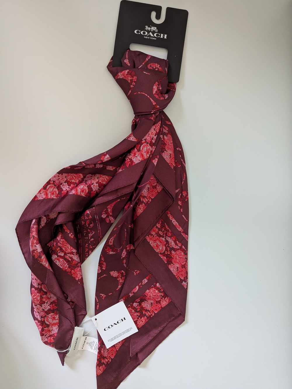 COACH Men's Burgundy Floral Silk Scarf